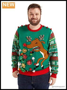 Ugly Christmas Sweater 3D Reindeer Fair Isle Pullover